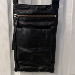 HOBO International Black Crossbody Bag with brass hardware
